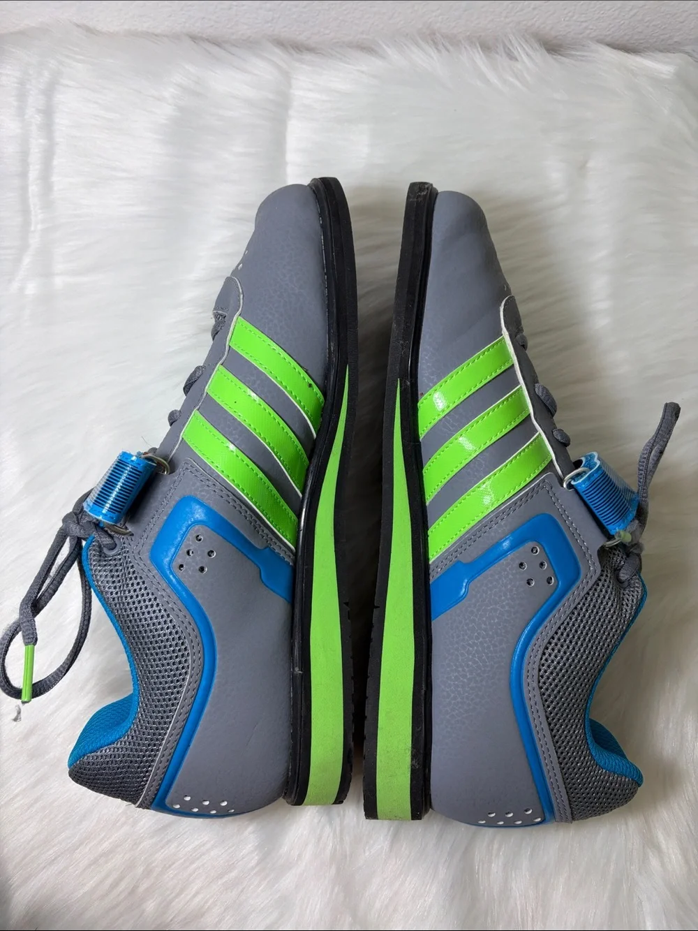 Adidas Powerlift 2.0 Gray Neon Green Blue Athletic Sneakers